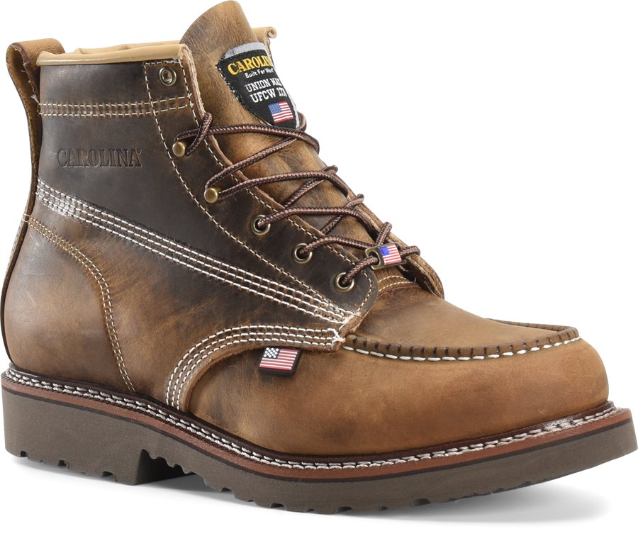 Carolina Domestic 6 Inch Moc Toe Work Boots : Dark Brown - Mens