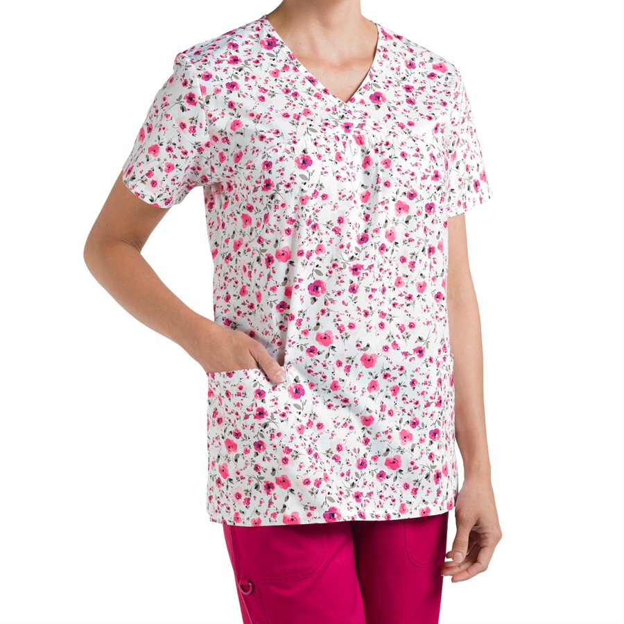 Nurse Mates Naomi Print Top : Pink Floral - Womens