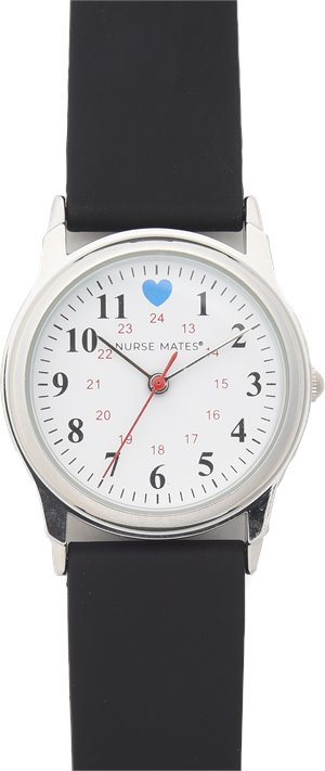 Black Nurse Mates Blue Heart Silicone Watch