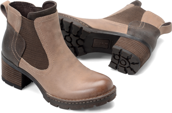 Born Shoes - The classic Chelsea boot changed her name to Madyson and toughened up. With a rubber-lined lug sole, and a combination leather upper, this boot is rugged like the seasons it was built for. - #bornshoes #beigeshoes