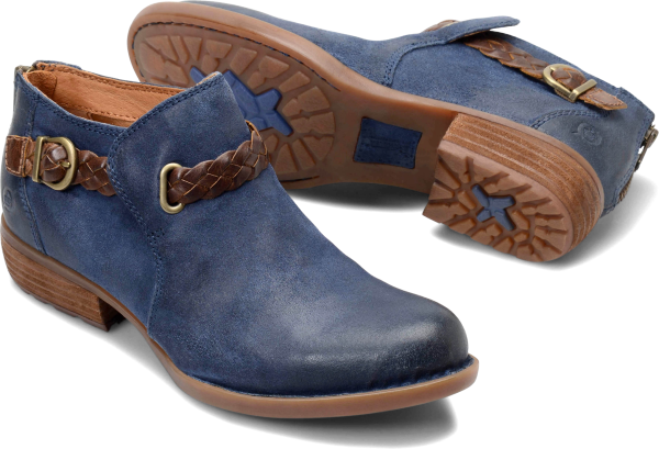 Born Shoes - There is an eye-catching detail wherever you look. For SYLVIA, theres a braided leather strap weaves its way through artfully distressed leather. - #bornshoes #blueshoes