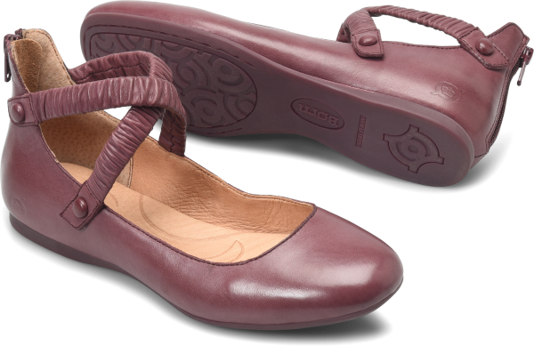 Born Shoes - A fun and fashionable Mary Jane flat crafted from soft full-grain leather. Two ruched leather straps crisscross over the foot. - #bornshoes #redshoes