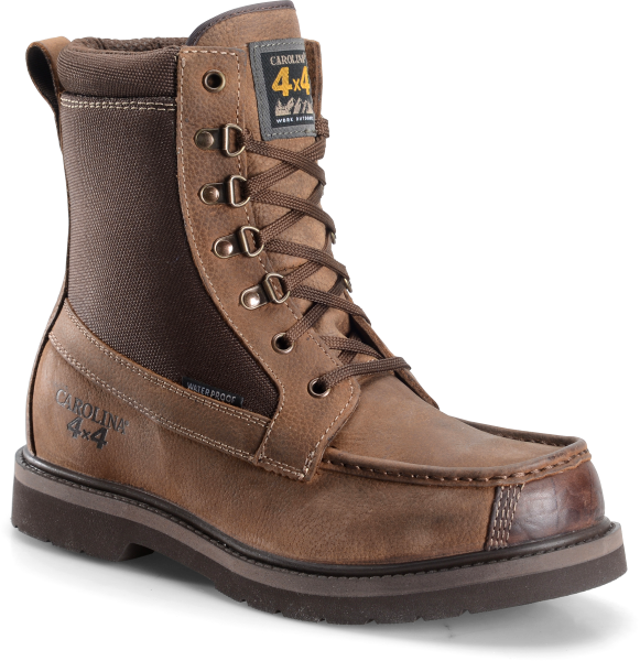 Men''s 8 Inch Waterproof 4x4 Featherweight Moc Toe Boot   Cork Harness Leather Upper  Brown Cordora Nylon Mesh Panels  Waterproof SCUBALINER  D-Ring Lacing System  Mesh Lining  Removable EVA Footbed  Electrical Hazard Rated  Non-Metallic Shank  Direct Attach Construction   Goodyear One GT2 Lightweight Outsole