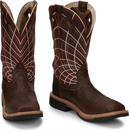 justin men's derrickman ostrich print composite toe work boots