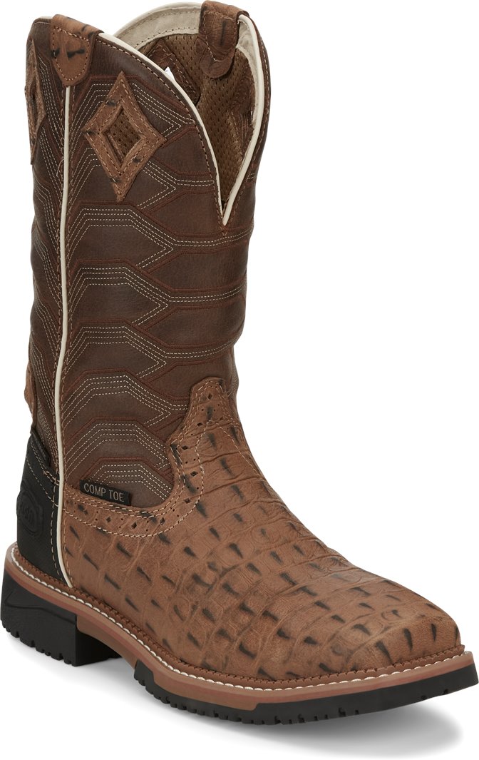 justin derrickman croc print composite toe work boots