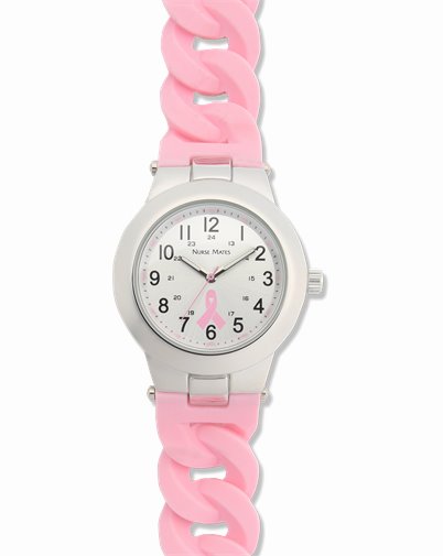 Nurse Mates Pink Ribbon Link Watch