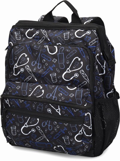 Ultimate Nursing Backpack accessories shown in Black Medical Pattern