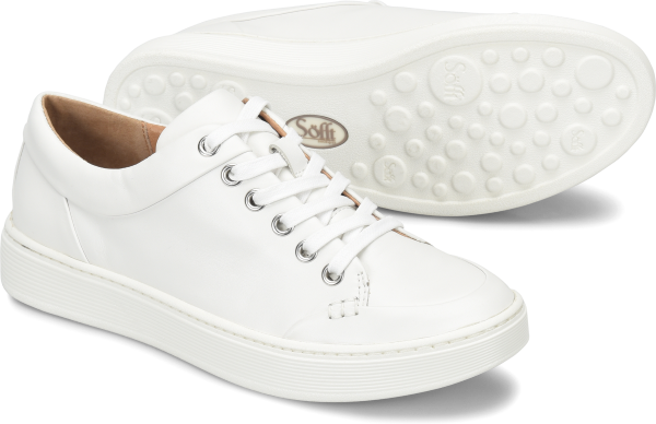Sleek lines and a clean look give this sneaker a cool modern edge.   Offered in full-grain leather or distressed metallic suede  Microfiber lining  Leather lined footbed cushioned for extra comfort with arch support  Padded heel collar  Lightweight PU outsole  Heel height: Flat