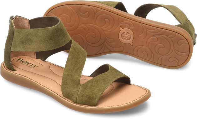 Born Irie in Army Green Suede Born Womens Sandals on Shoeline