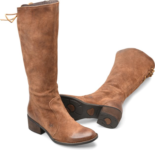 Born Felicia in Tobacco Distressed Suede Born Womens Boots on Shoeline