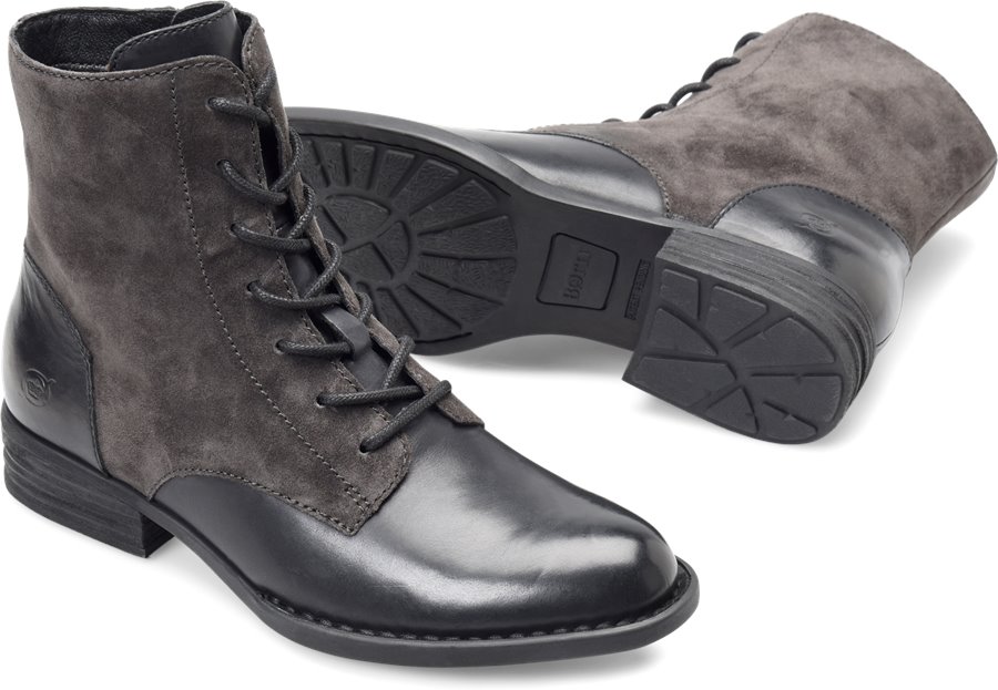 Born Shoes - Born Clements Women's Shoes in Black/Dark Gray Combo color. - #bornshoes #blackshoes